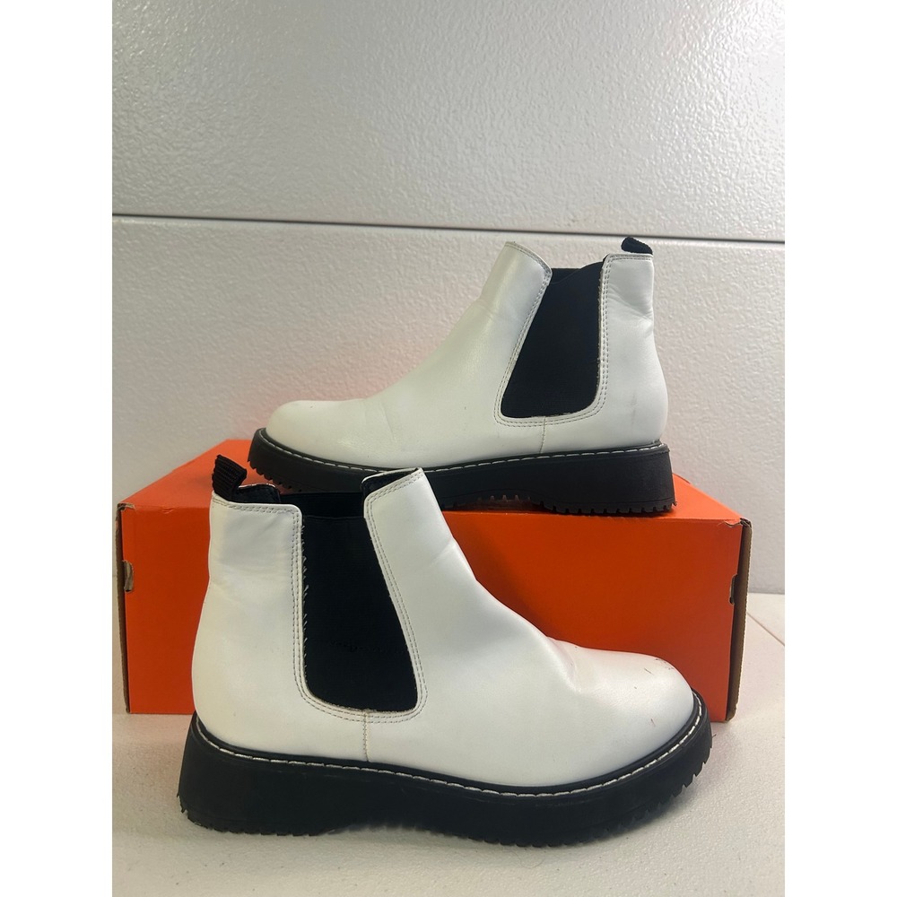 Chelsea Boots White Black Platform Lug Sole Size 10W #2854